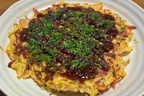 Pork and egg okonomiyaki